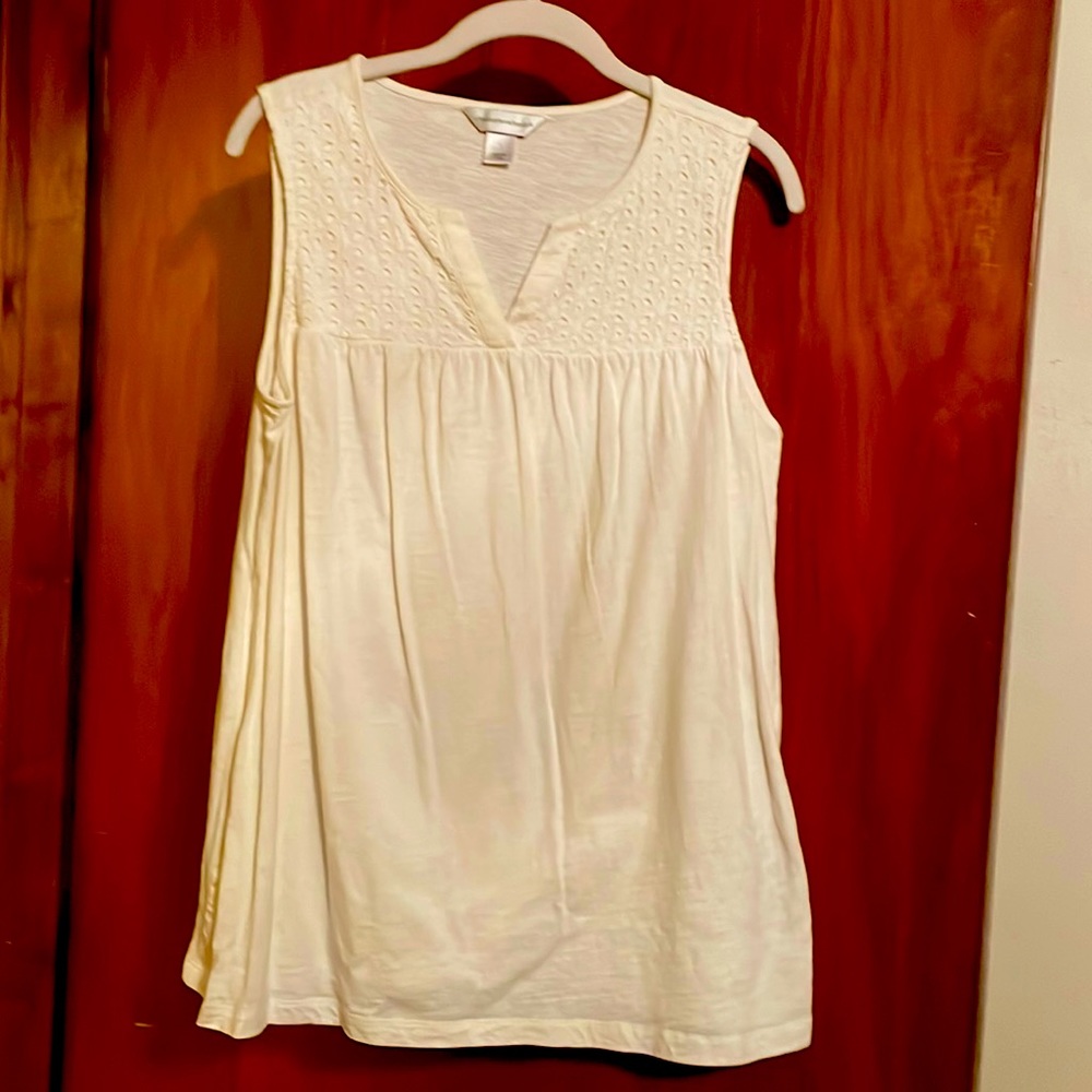 White top with eyelet trim on bodice